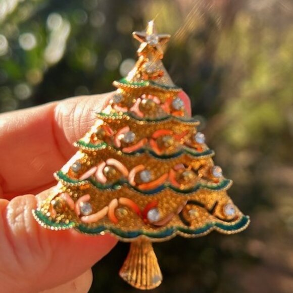 HOLIDAY🎄🎄EISENBERG ICE Sparkly Gold Rhinestone Christmas Tree BROOCH - Picture 2 of 10